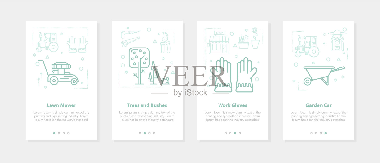 在白色的家农民草坪上的四条条幅插画图片素材