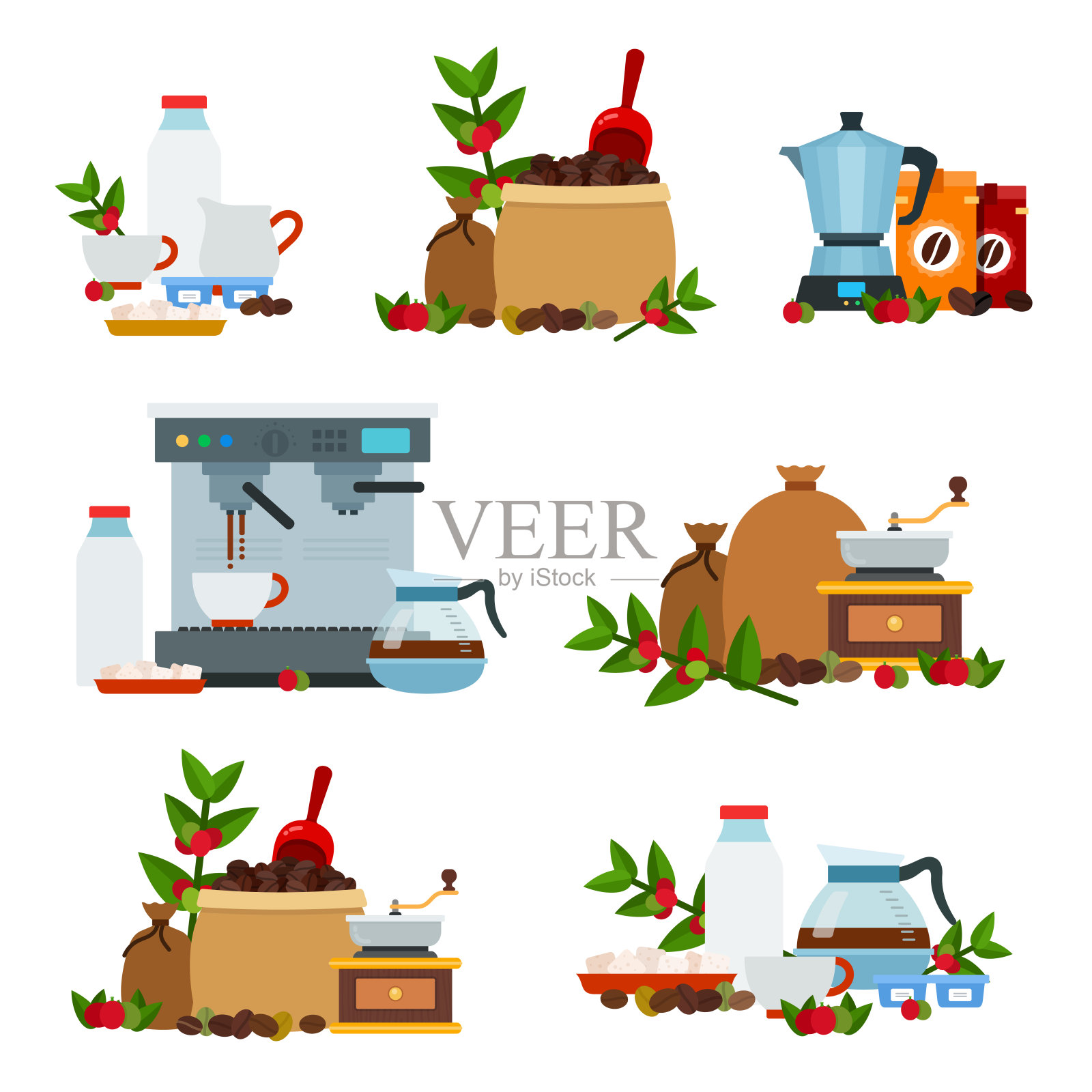 向量图标的集合平面风格的咖啡主题。插画图片素材