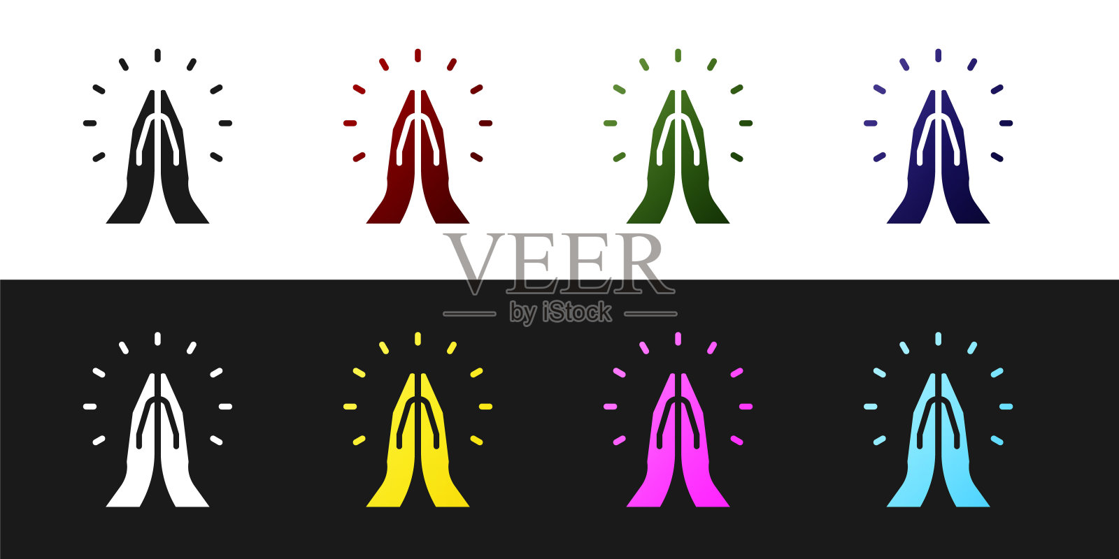 双手在祈祷位置图标孤立的黑白背景。带着信心和希望向上帝祈祷。向量插画图片素材