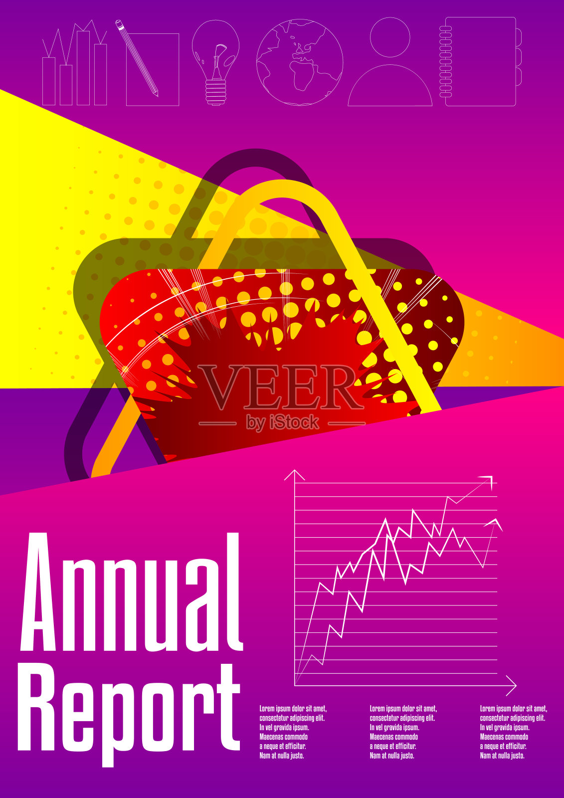 漫画风格的年度报告，抽象的商业传单模板设计。设计模板素材