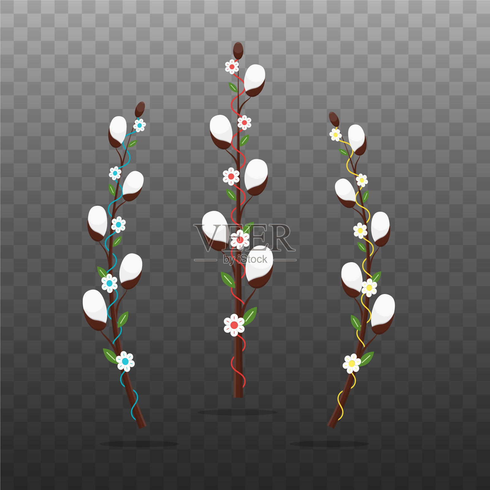 可爱孤立的春天复活节柳枝插画图片素材