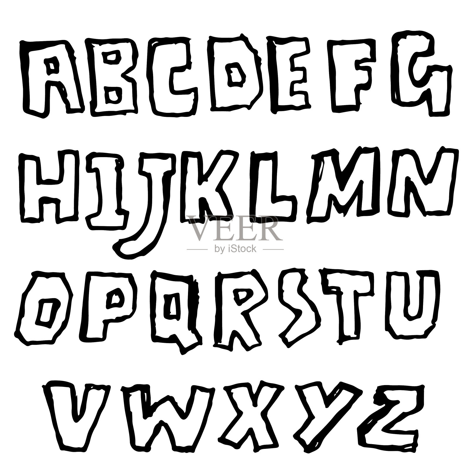 手绘钢笔轮廓，粗体字体，现代垃圾设计元素图片