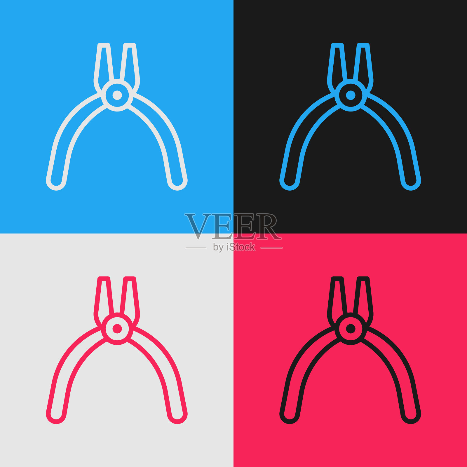 波普艺术线钳子工具图标隔离上的颜色插画图片素材