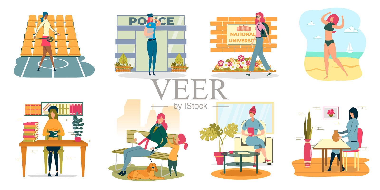 女子性格爱好从事体育活动插画图片素材