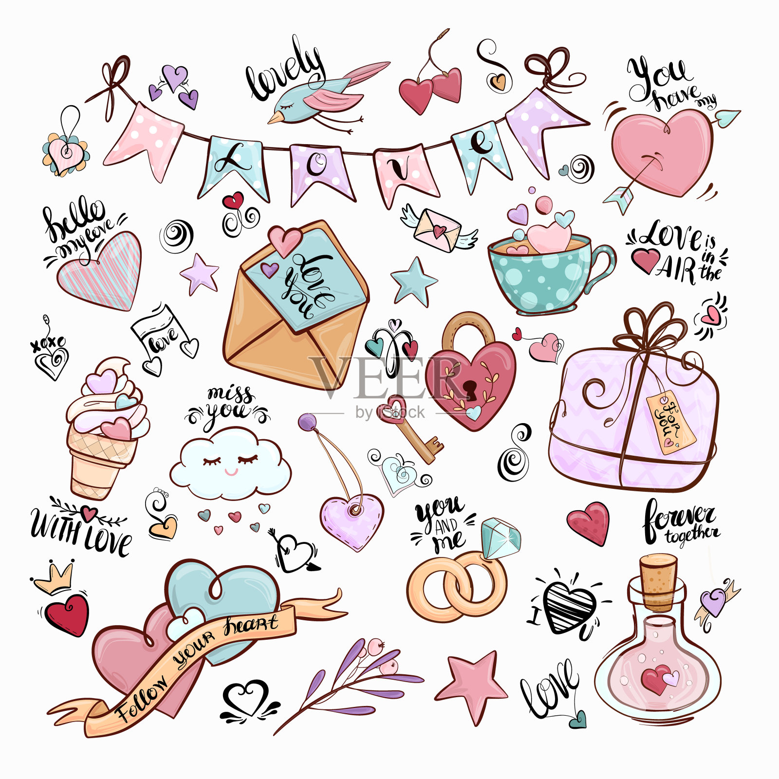 浪漫的向量图标，爱情和忠诚的象征。情人节。周年庆典设计元素图片