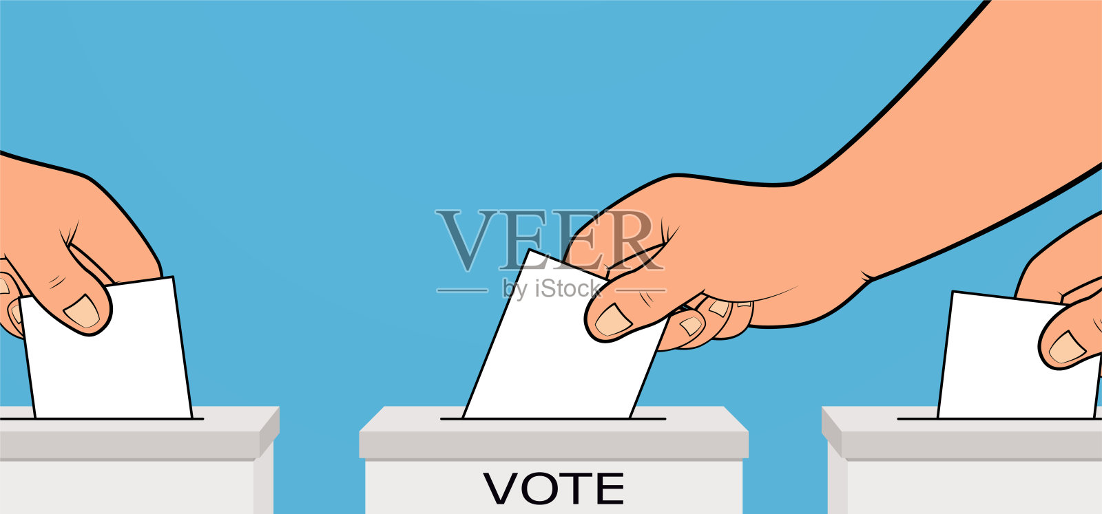 总统选举，手把选票和选票放在投票箱里。总统竞选的概念。插画图片素材