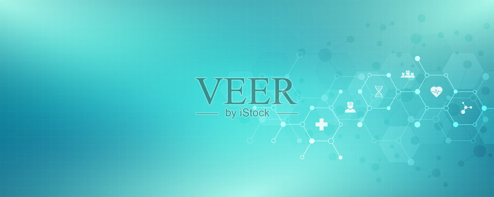 抽象的医学背景与平面图标和符号。模板设计具有概念和理念，适用于医疗保健技术、创新医药、健康、科学研究。插画图片素材