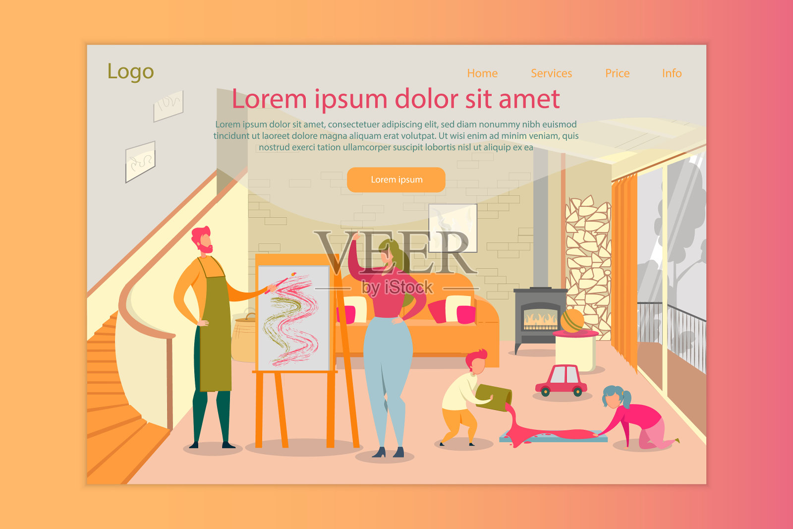 创意家庭响应登陆页面设计插画图片素材