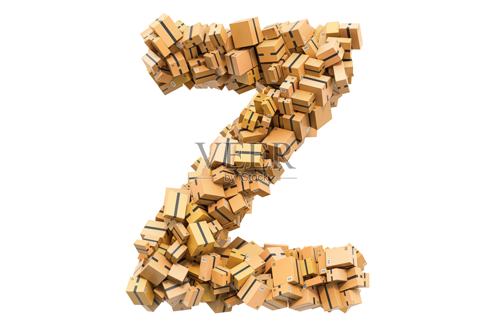 字母Z来自纸板箱。3D渲染孤立的白色背景照片摄影图片