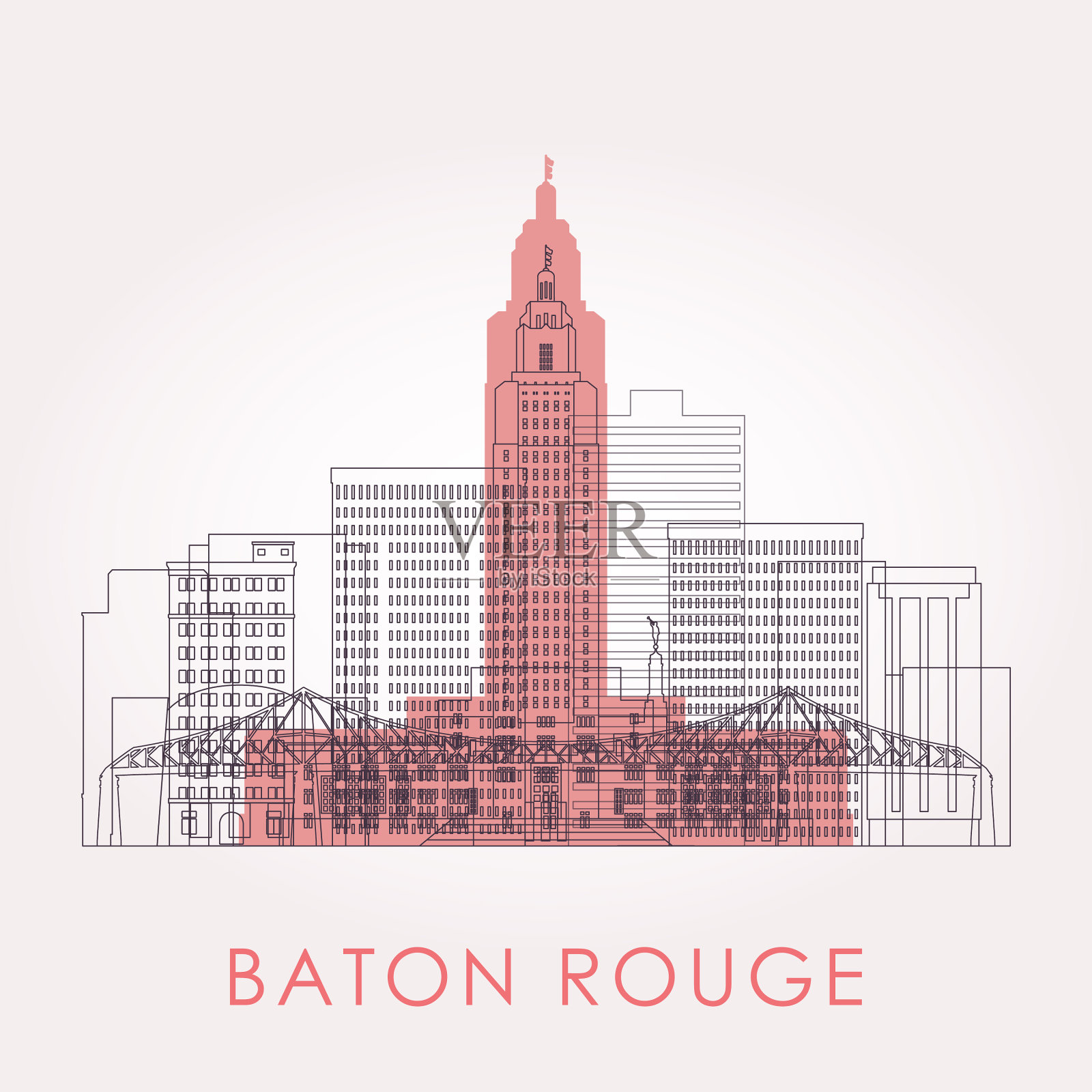 用地标勾勒出巴吞鲁日的天际线插画图片素材