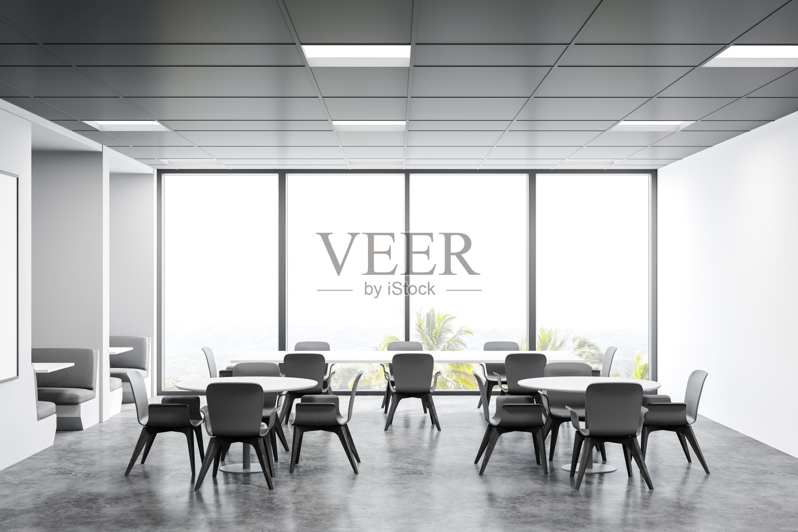 全景白色咖啡馆内部沙发照片摄影图片