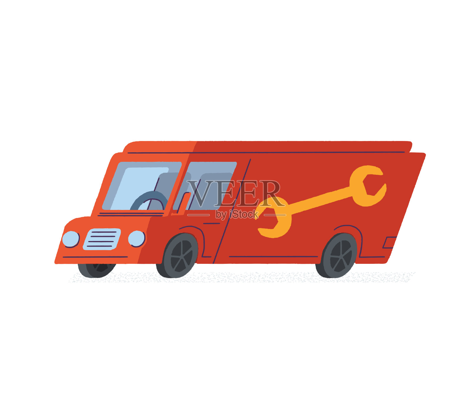 移动车间。红色汽车隔离插画图片素材