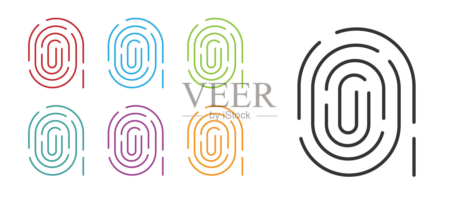 黑色指纹图标隔离在白色背景。ID的应用图标。识别标志。触摸id。设置图标丰富多彩。向量设计元素图片