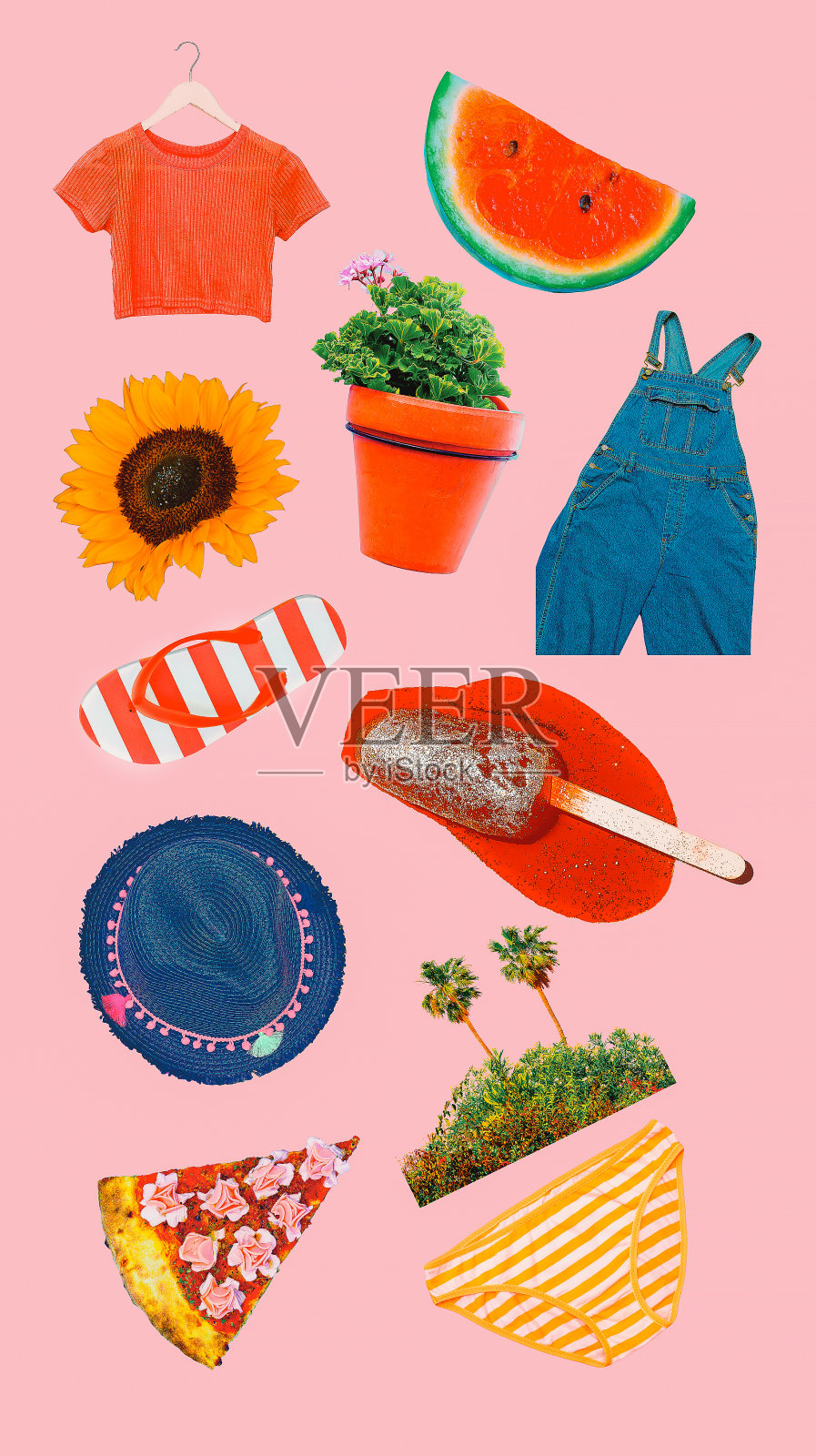 当代艺术拼贴工具包。暑假的心情插画图片素材