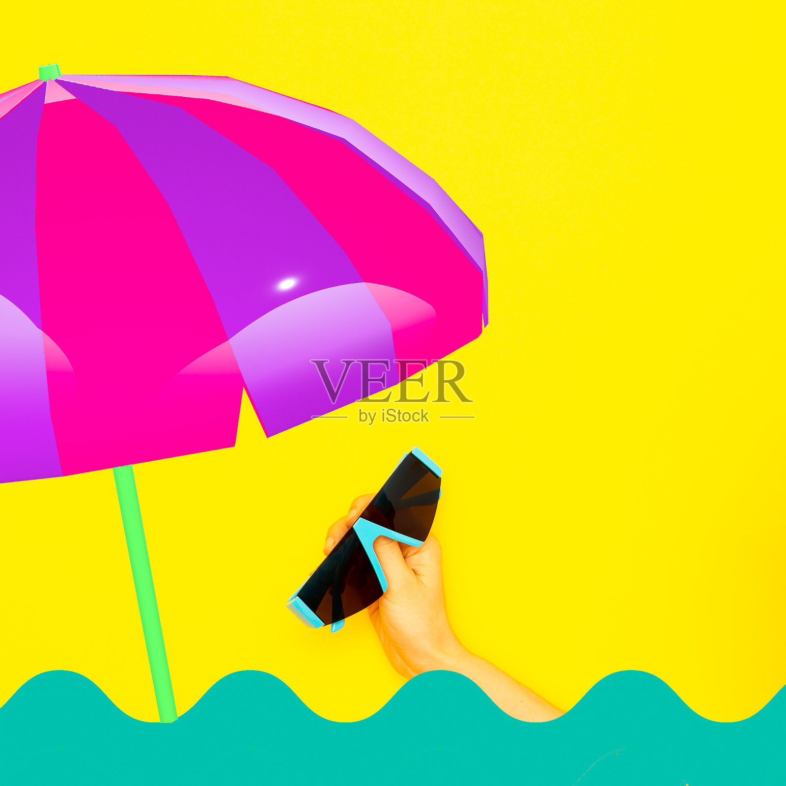 时尚太阳镜。极简创意拼贴艺术。夏日度假风格概念照片摄影图片