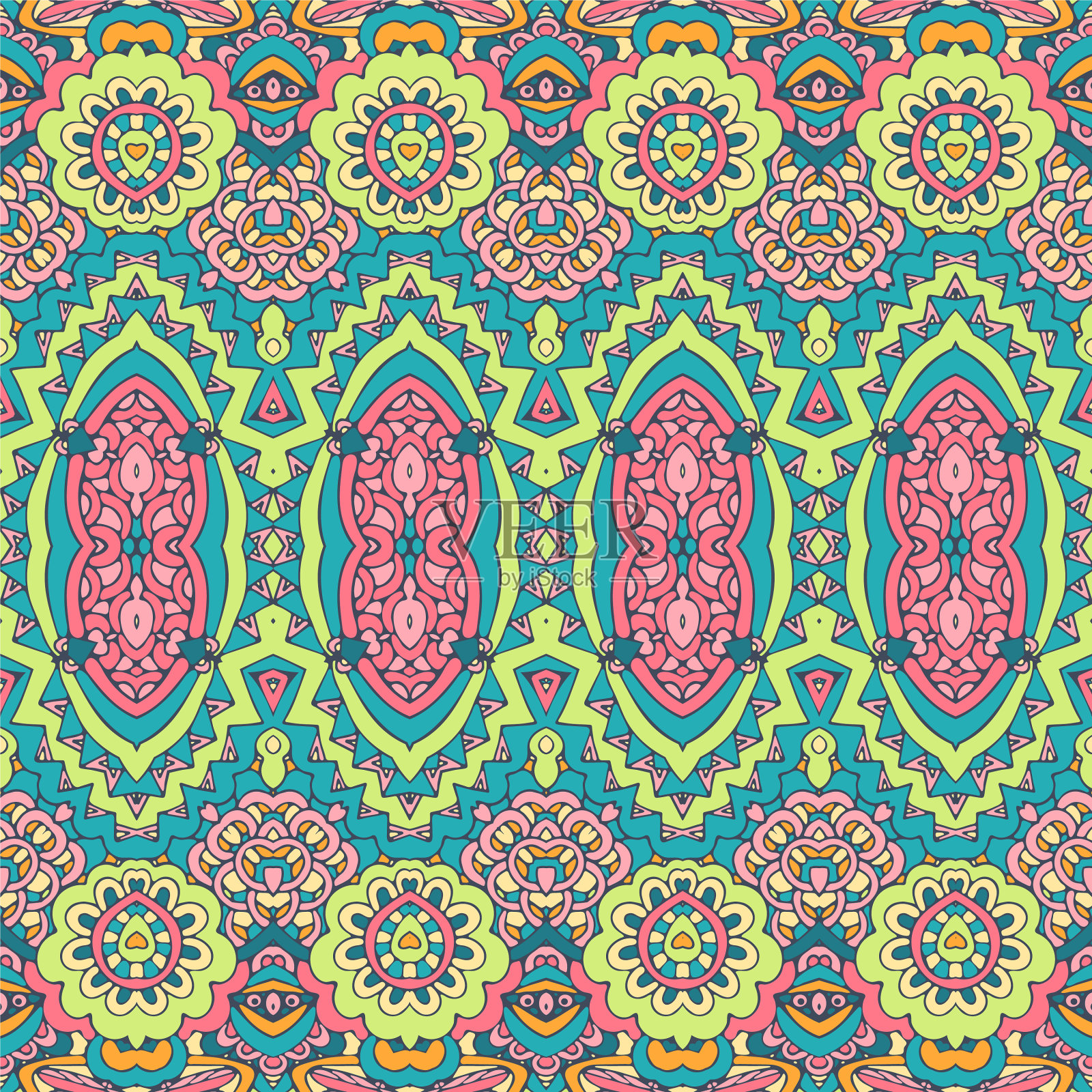 五彩缤纷的部落民族节日抽象花卉插画图片素材