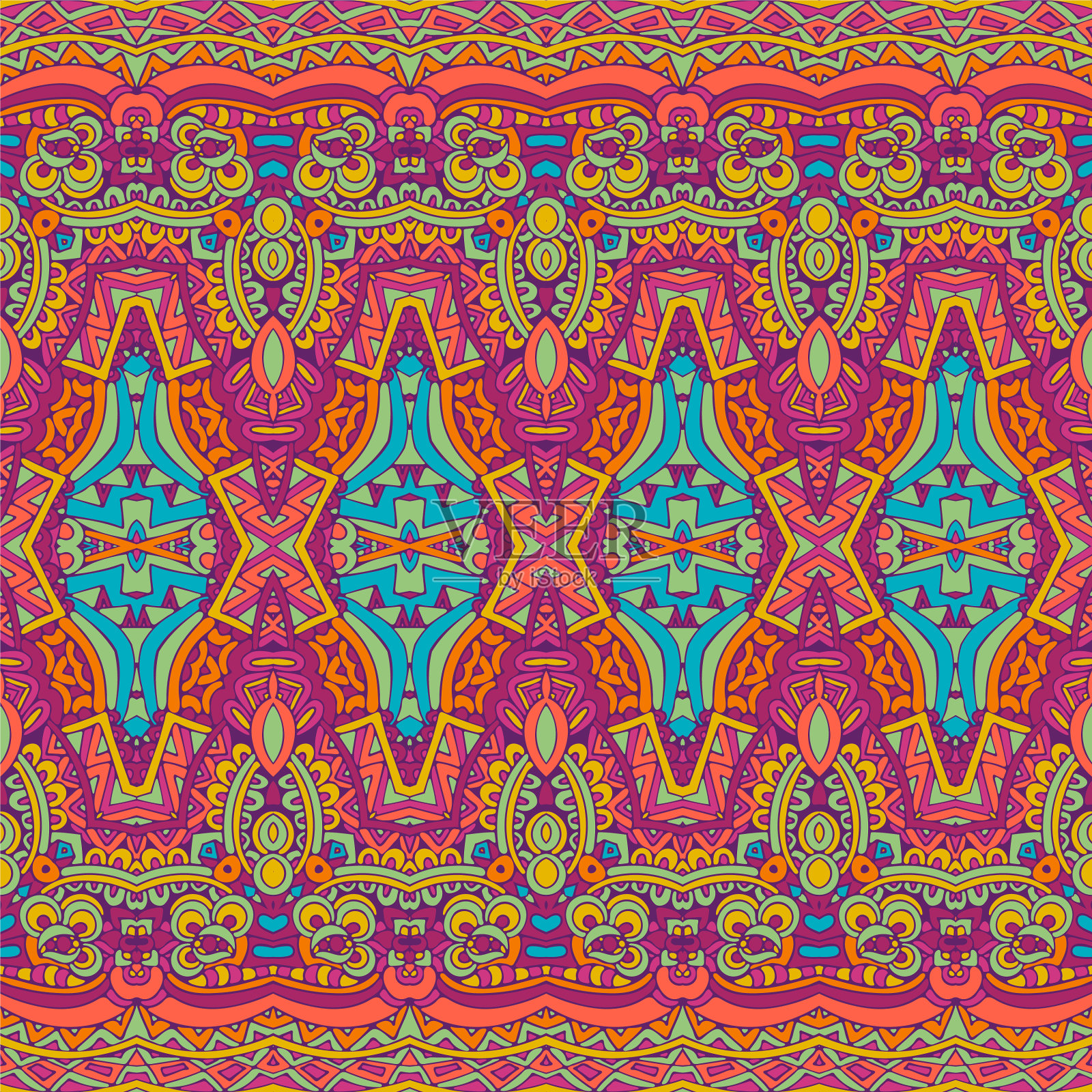 无缝图案花多彩墨西哥艺术插画图片素材