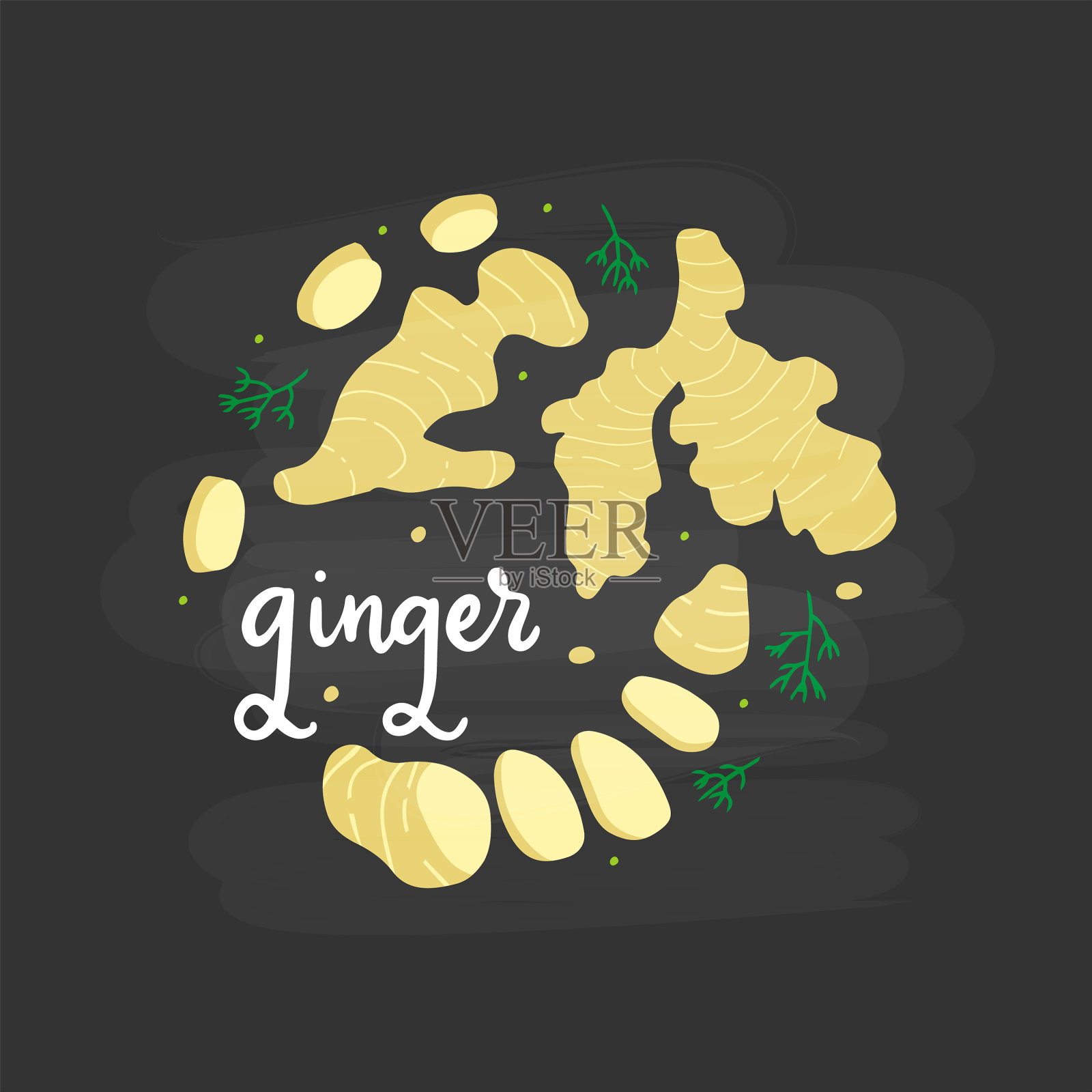新鲜熟姜扁配插画图片素材