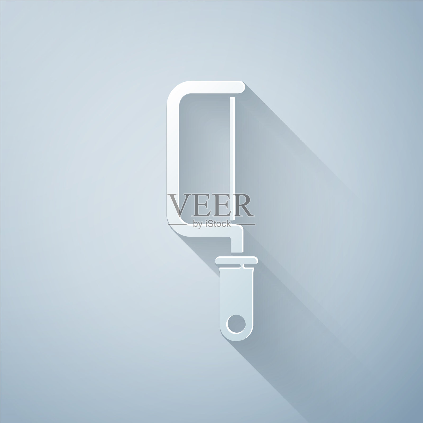 剪纸钢锯图标孤立在灰色背景插画图片素材