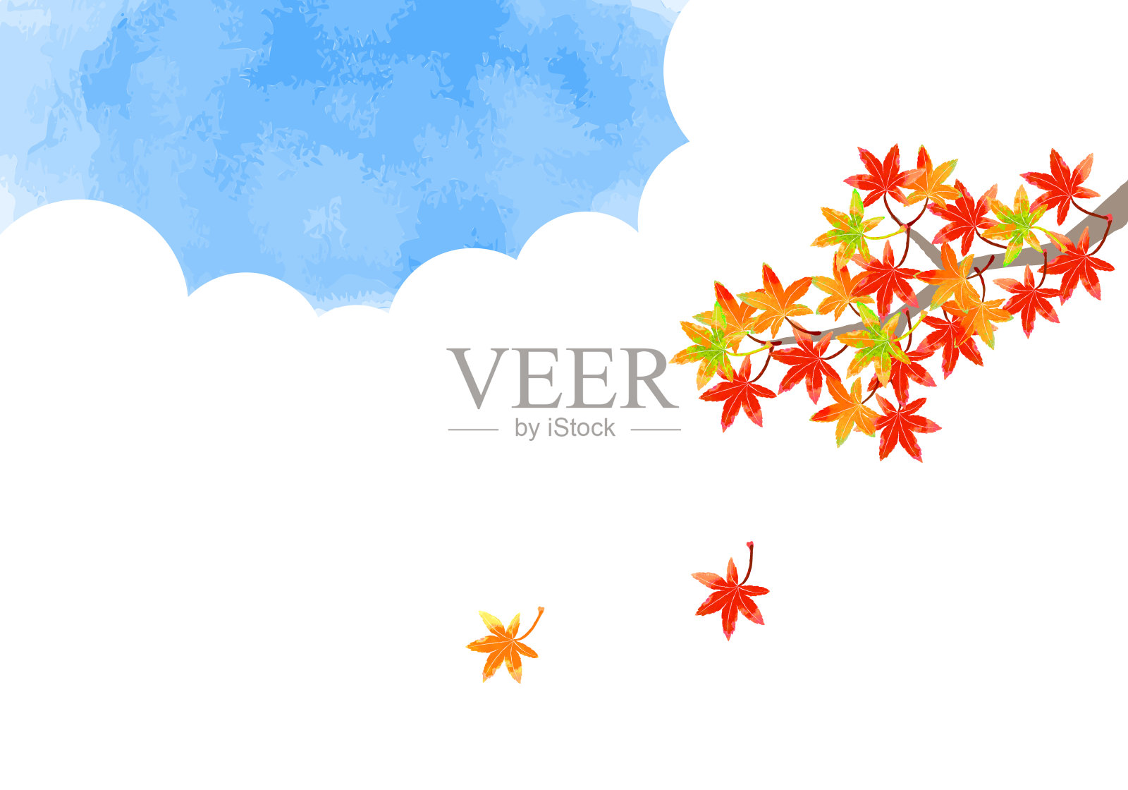 水彩秋叶和天空的背景插画图片素材