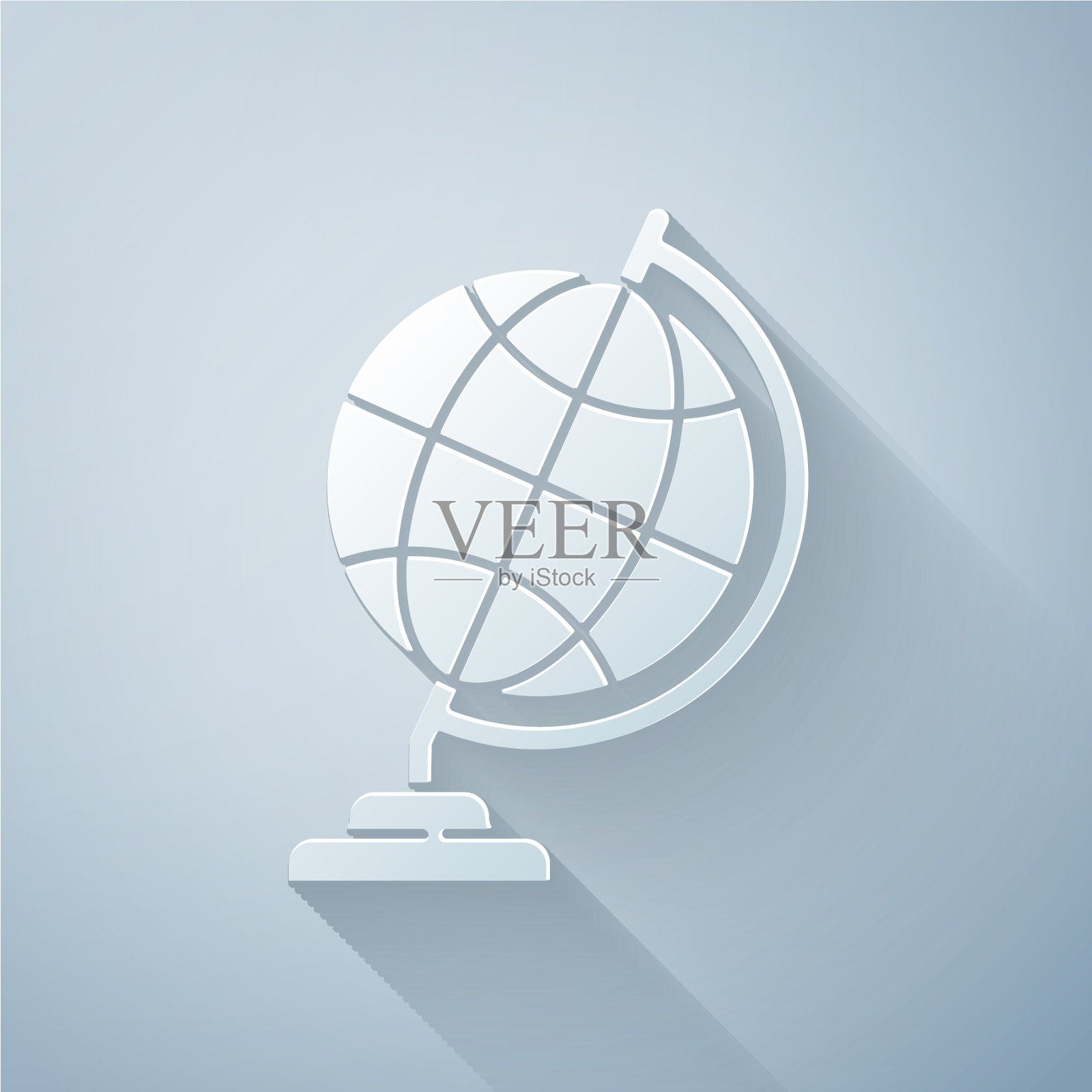 剪纸地球地球仪图标孤立在灰色插画图片素材