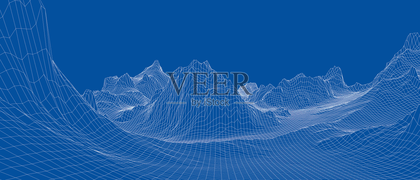 抽象三维线框景观蓝图风格插画图片素材