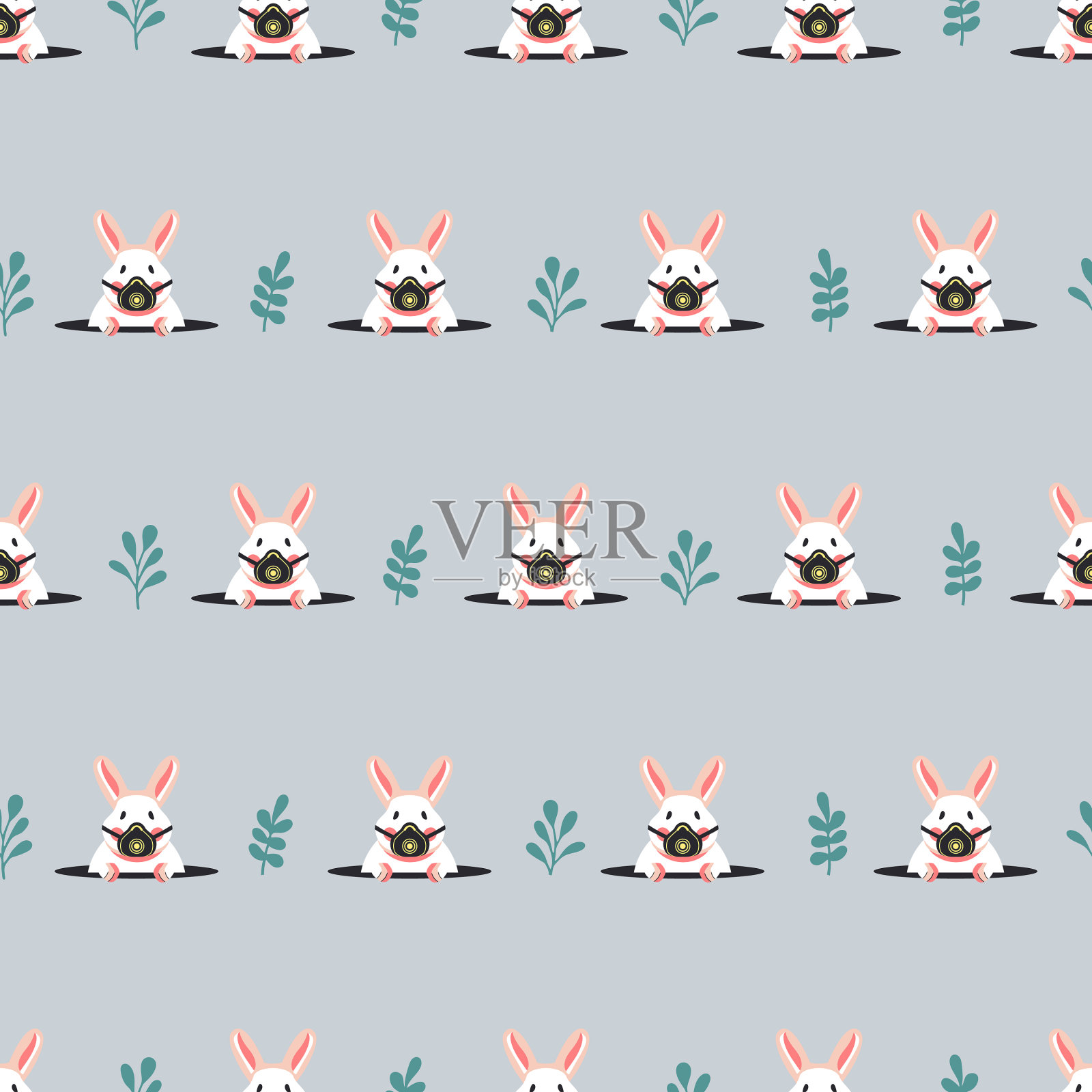 无缝模式的兔子呼吸器插画图片素材