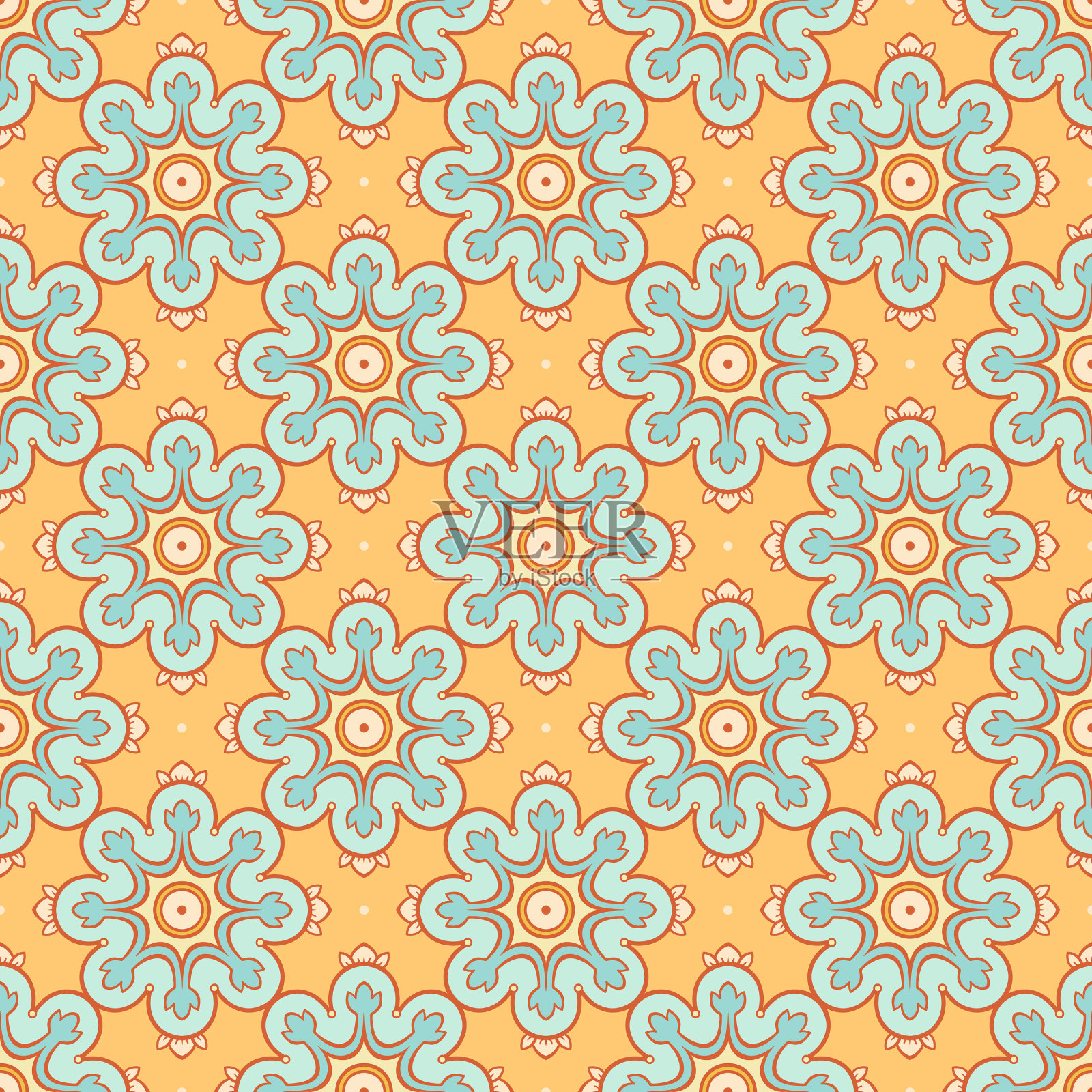 橙色背景，蓝色花朵插画图片素材