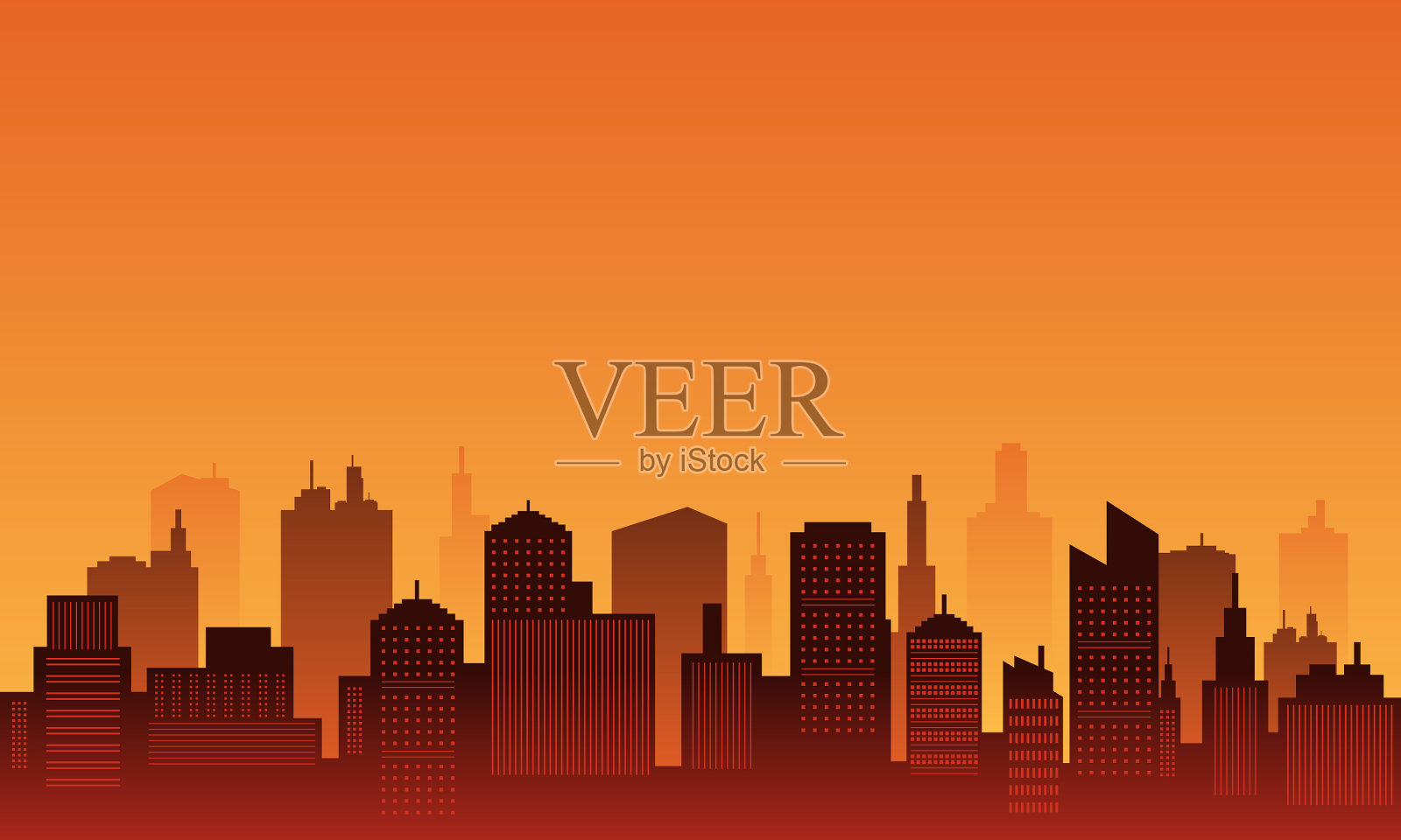 背景城市与日落在市中心插画图片素材