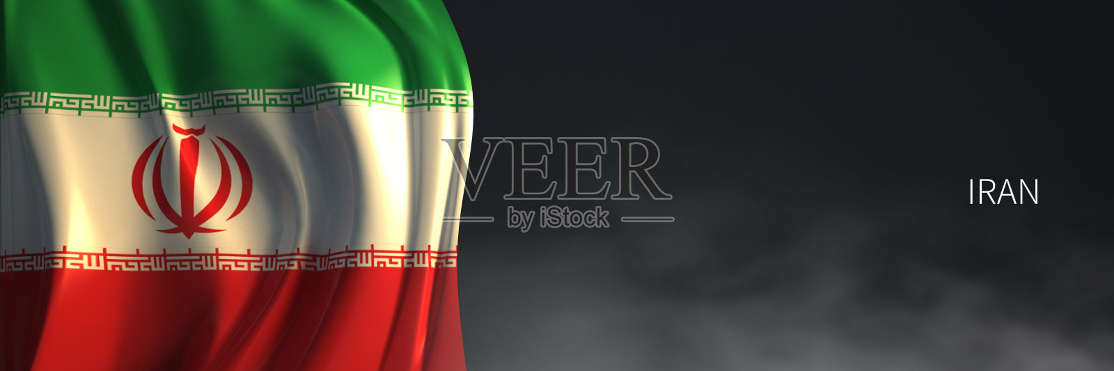 黑色背景的伊朗国旗。中东国家国旗的3d渲染。照片摄影图片