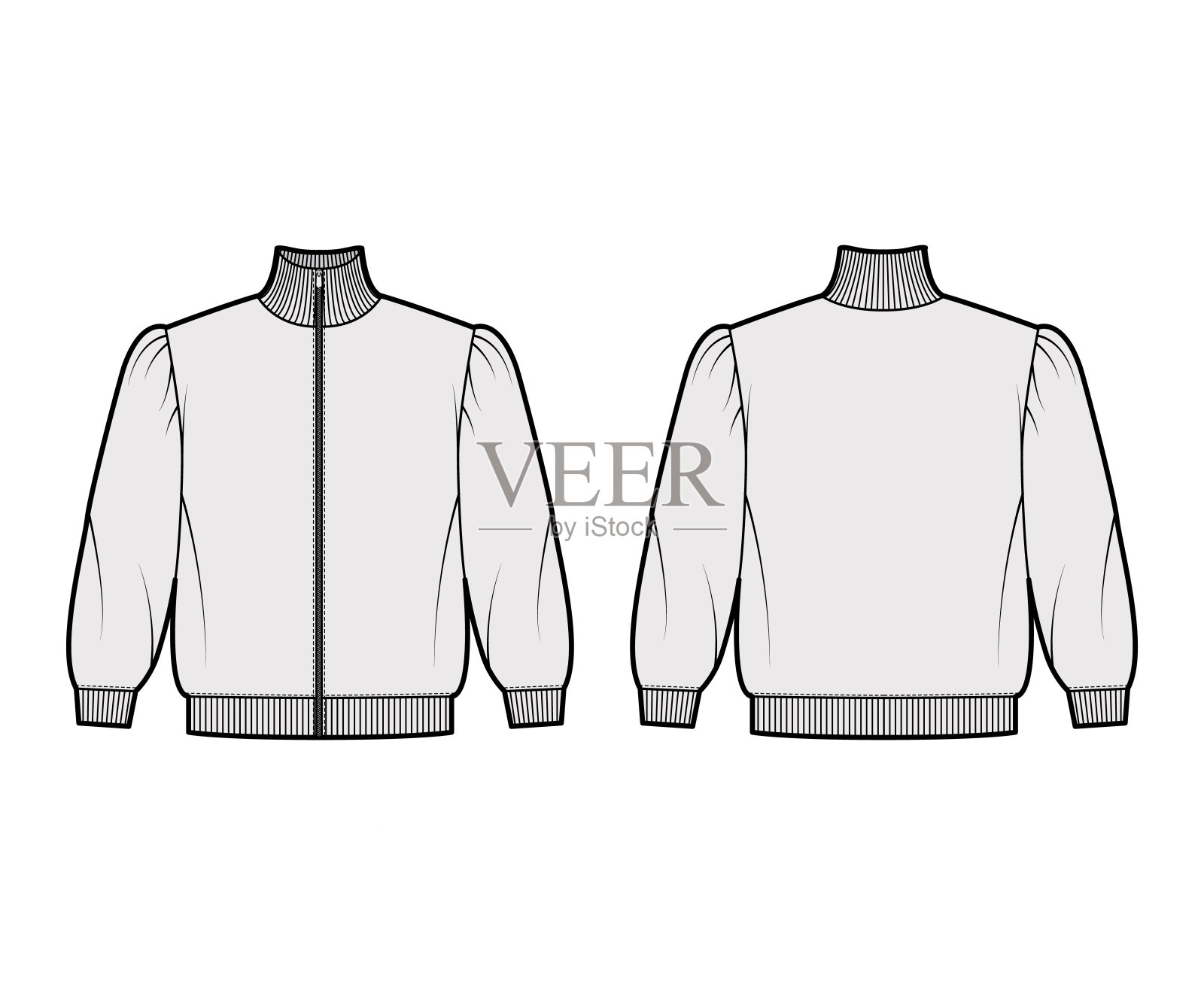 拉链高领针织针织棉毛呢运动衫技术时尚插图与蓬松的肩膀，肘袖插画图片素材