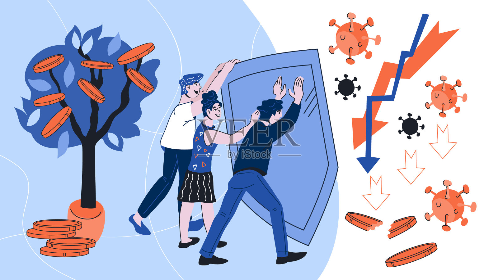 经济危机导致冠状病毒的概念插画图片素材