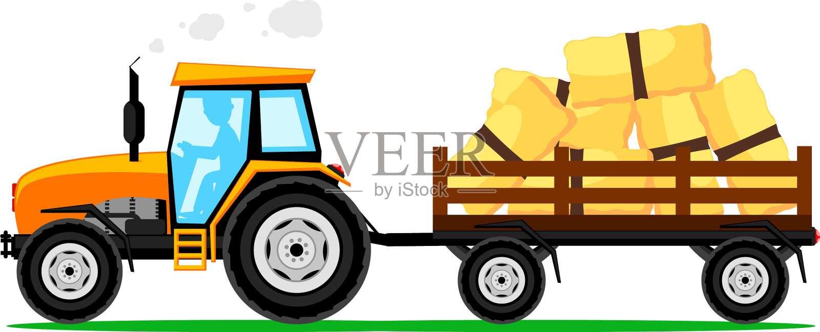 拖拉机与拖车干草在白色背景插画图片素材