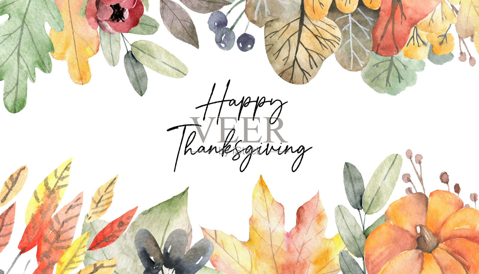 带着秋天的感恩节贺卡快乐插画图片素材