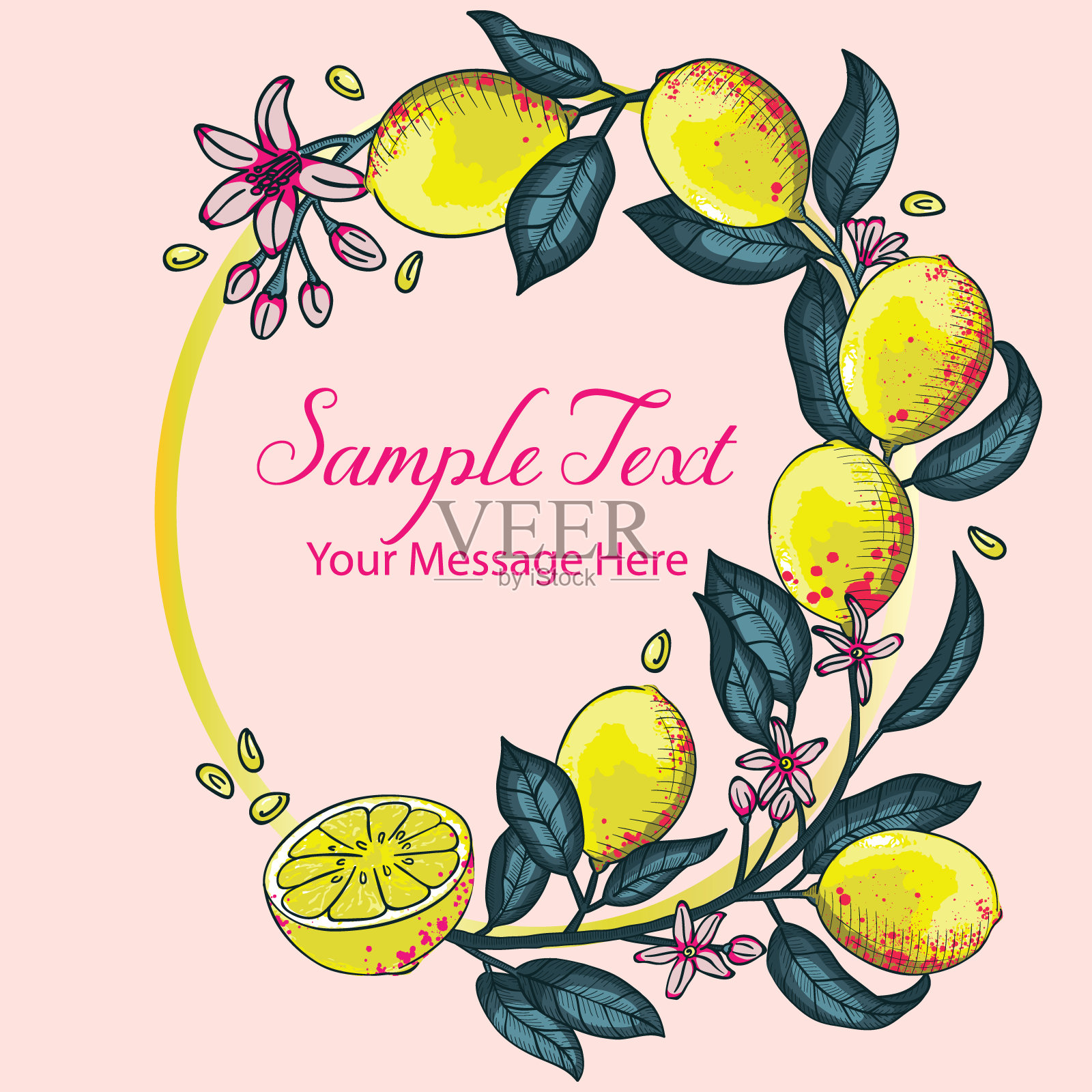 柠檬夏季向量椭圆形框架背景设计模板素材