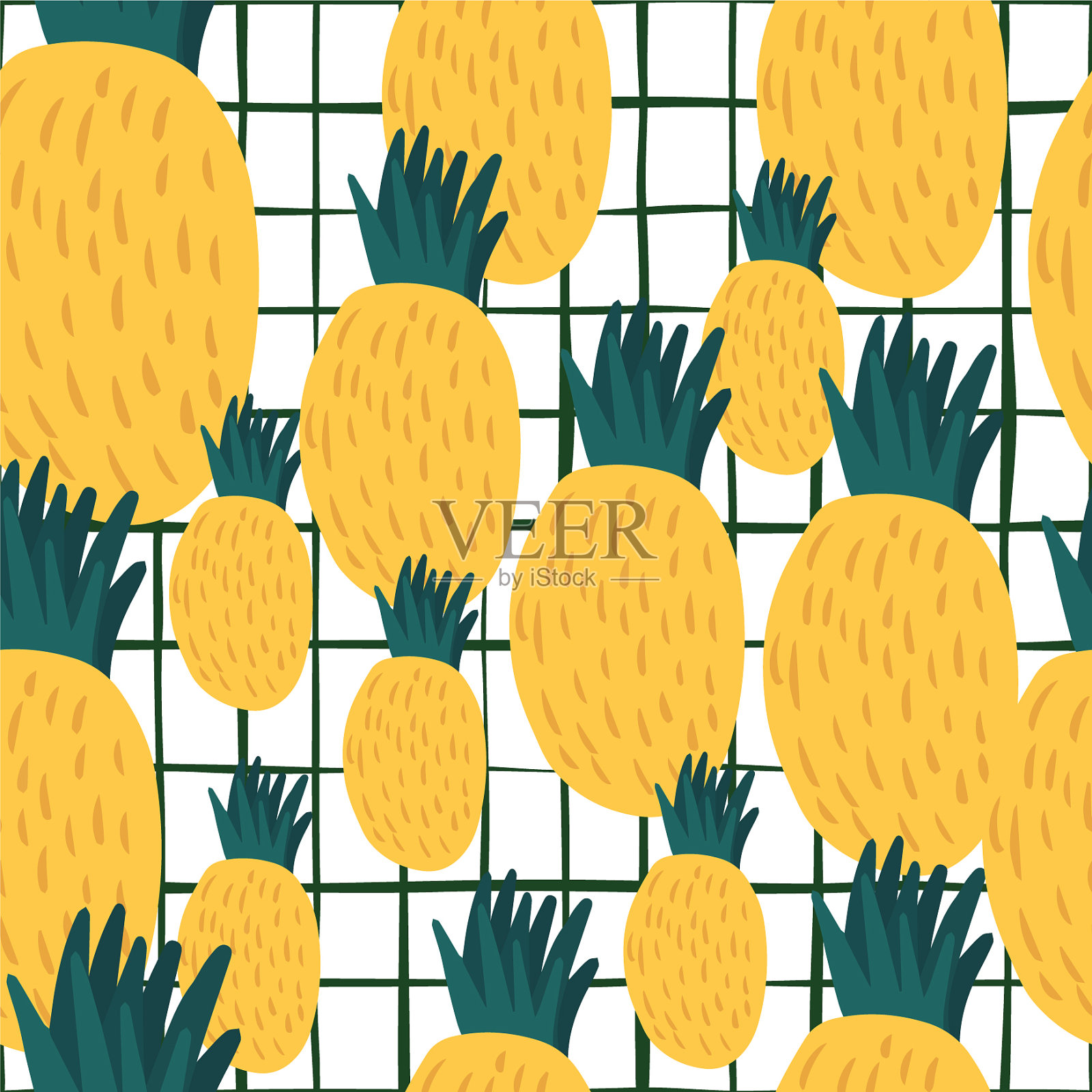 画上黄色菠萝无缝图案插画图片素材
