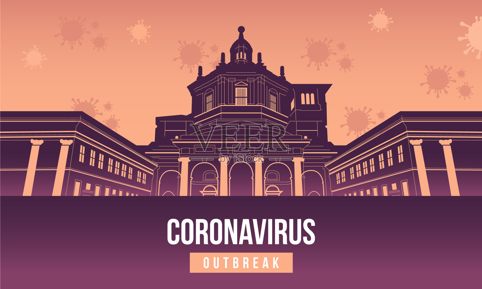 市中心出现冠状病毒大流行插画图片素材
