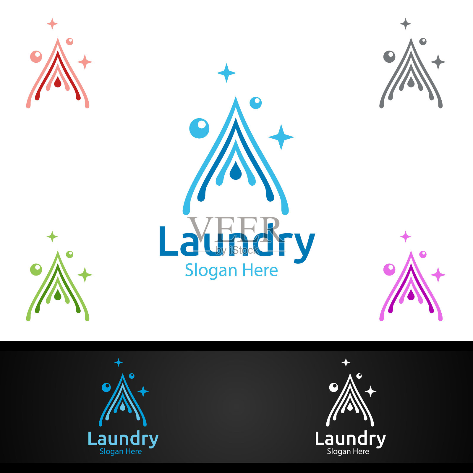 水洗衣干洗店的象征与衣服，水和洗涤的概念设计元素图片