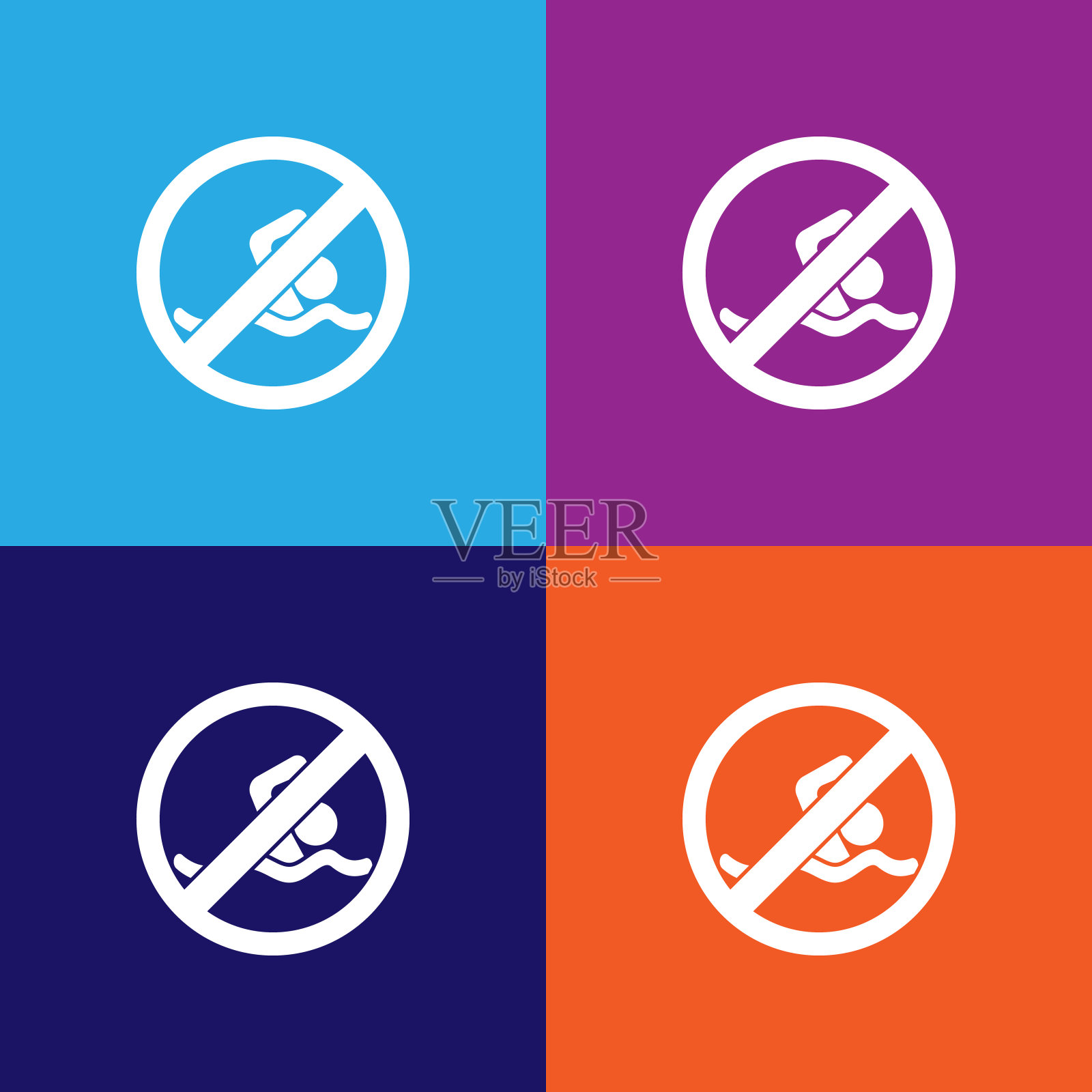 禁止游泳，彩色背景上的禁止标志插图图标插画图片素材