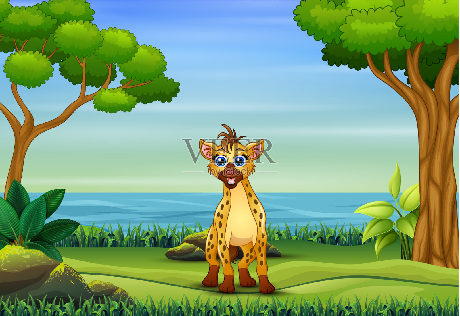 鬣狗在公园里玩耍插画图片素材