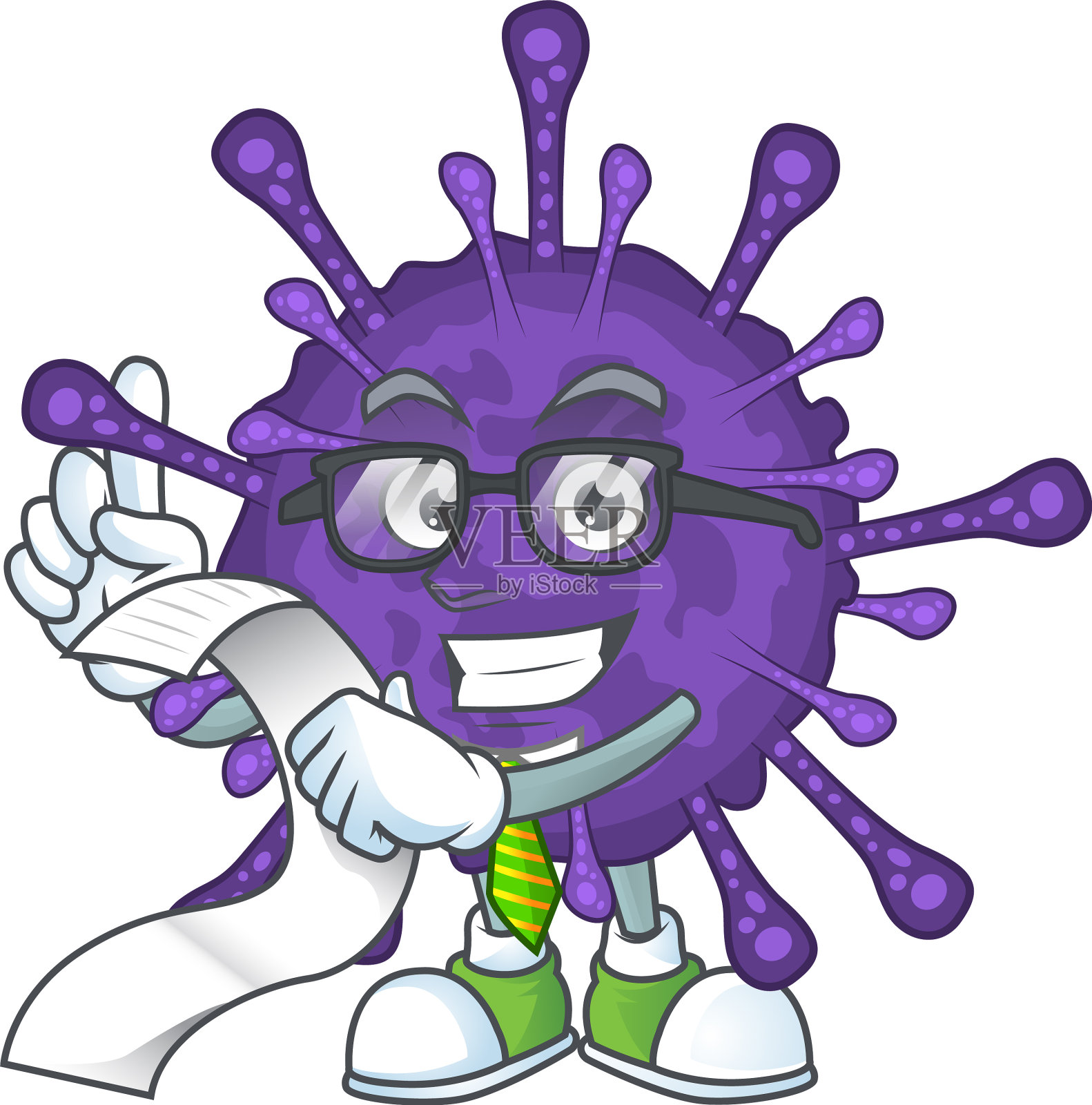 卡通冠状病毒拿着菜单插画图片素材