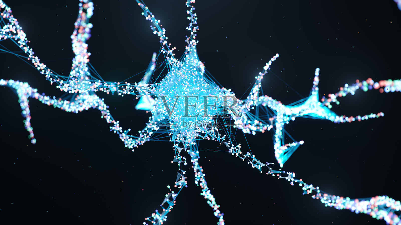 人工智能的概念。人工智能神经元。人工神经网络技术科学。具有电脉冲的相互连接的神经元。信息传输，3d插图照片摄影图片