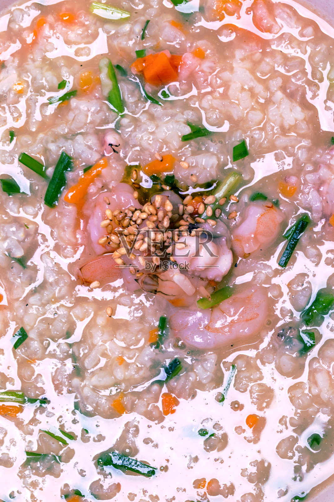 韩式食物章鱼虾蔬菜粥照片摄影图片