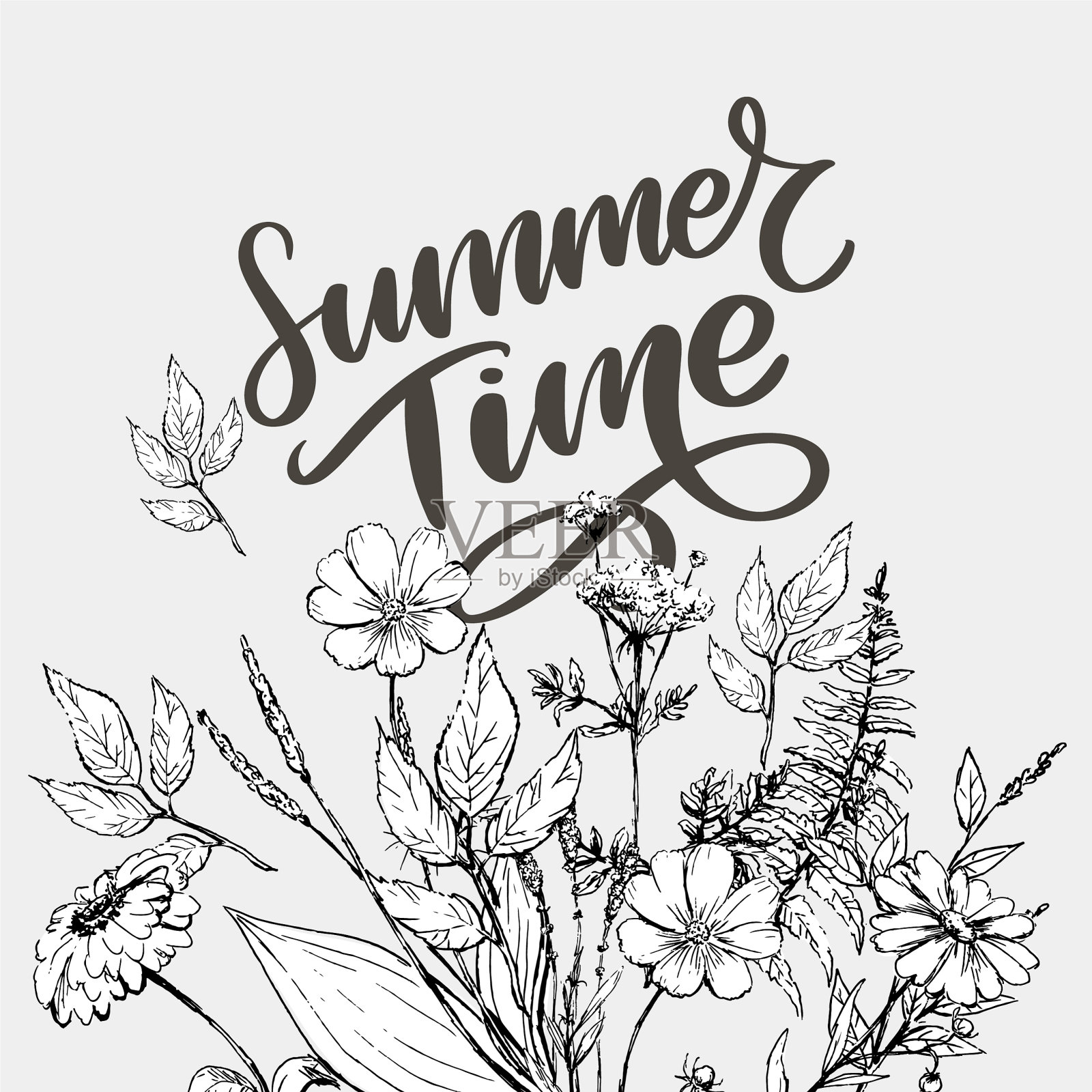 绿色的夏季信花在现代风格插画图片素材