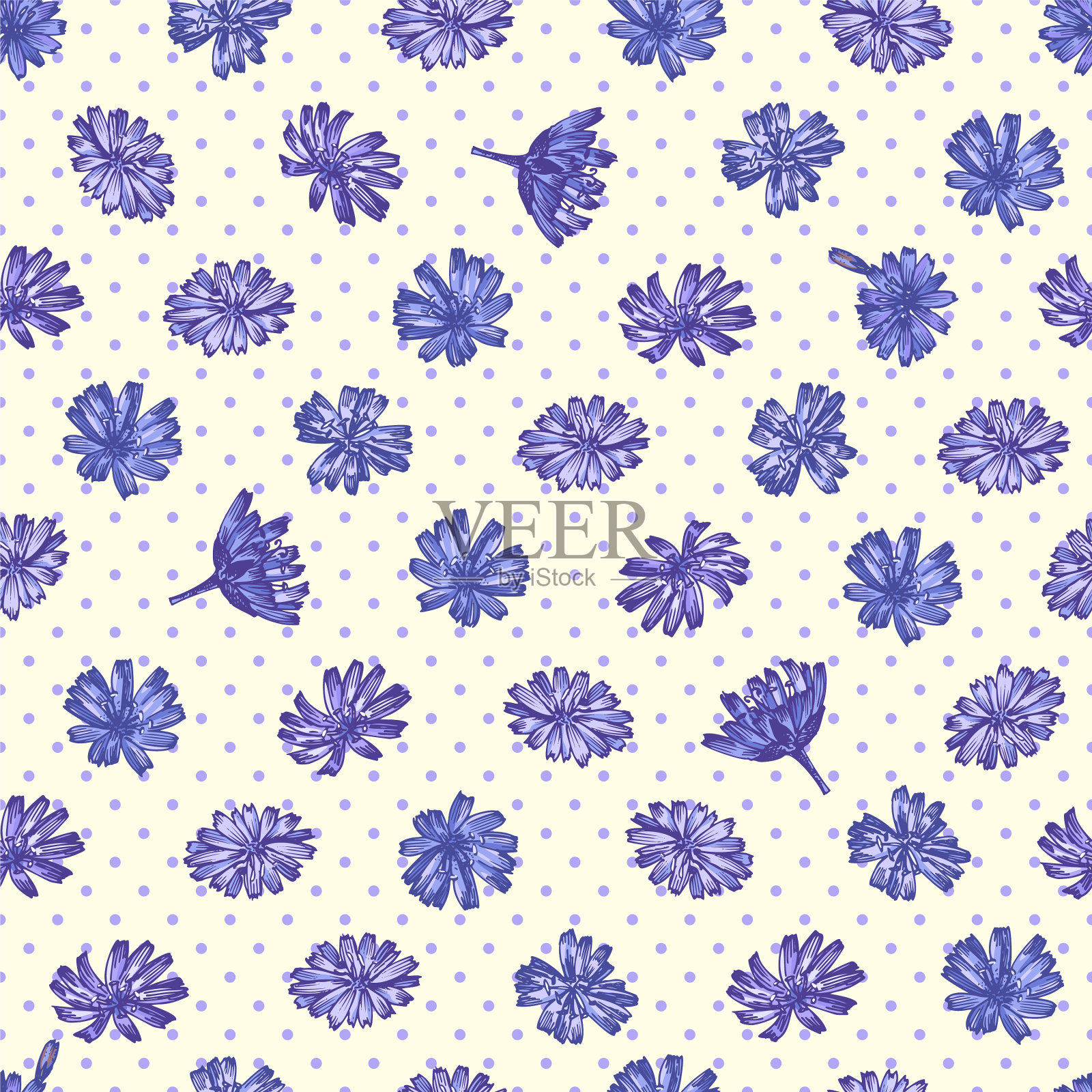 无缝图案与现实植物色彩插画图片素材