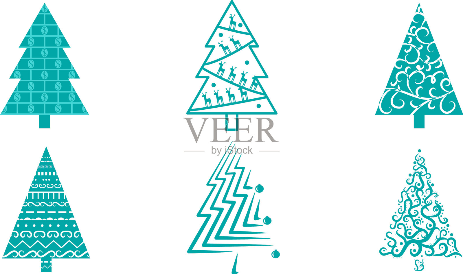 圣诞和新年的青翠常青树伴插画图片素材