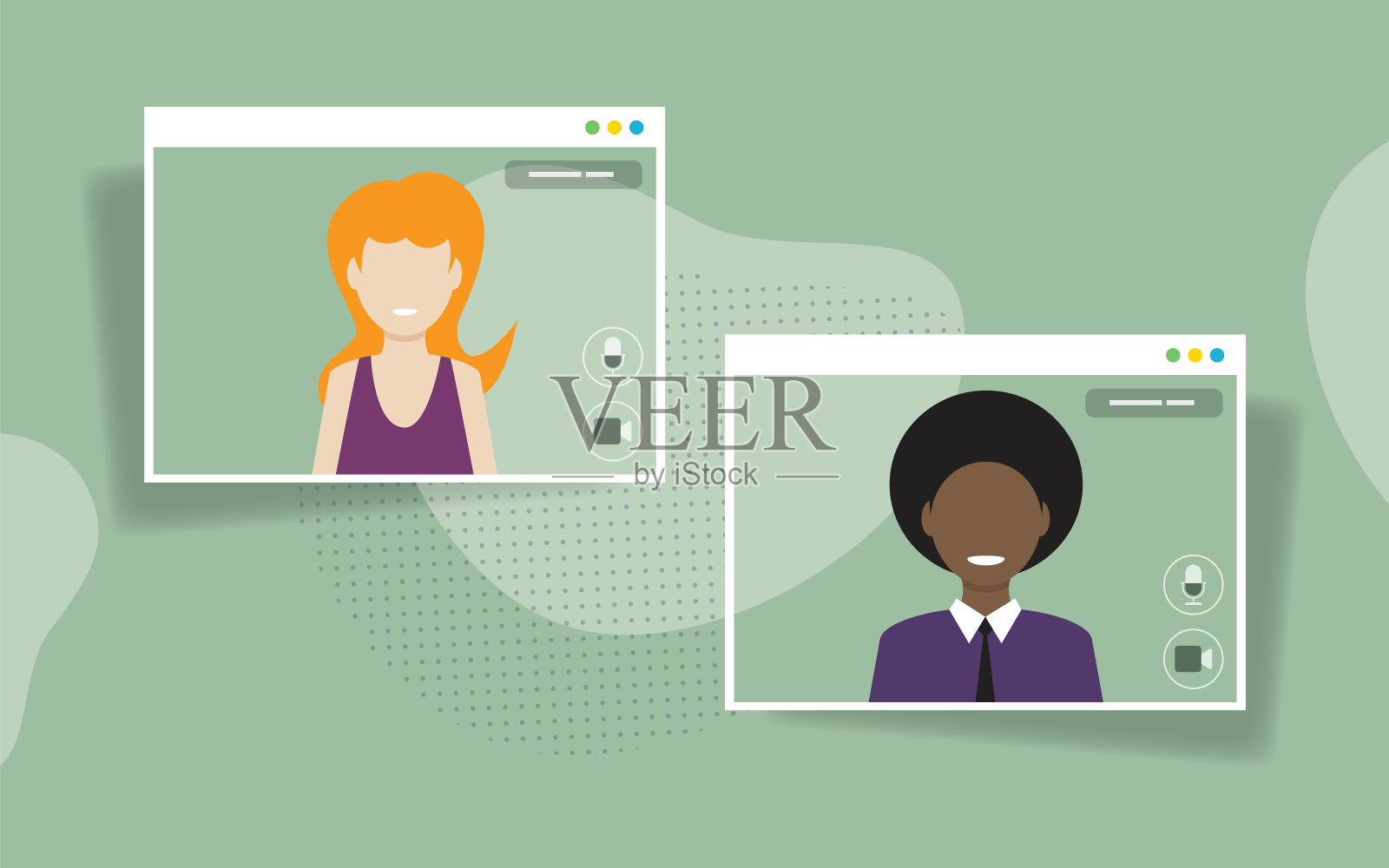 人们在视频会议。视频会议，在家工作。社交距离和隔离插画图片素材