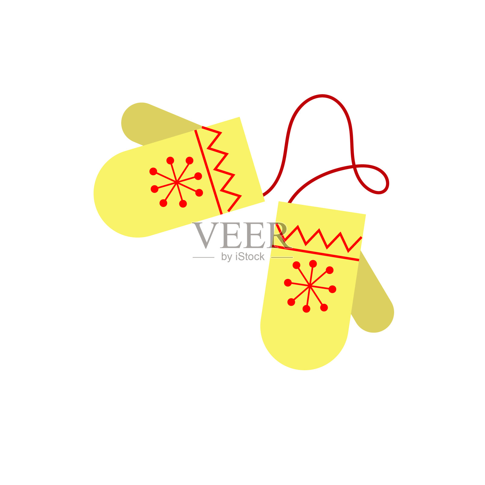 黄色的连指手套——圣诞节和新年的特征。白色背景孤立绘图。插画图片素材