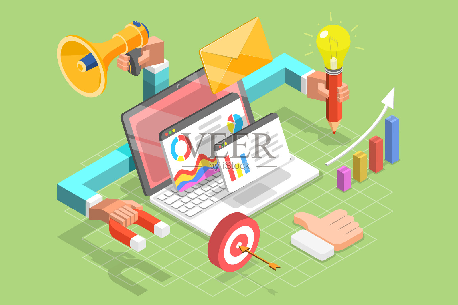 三维等距平面概念数字插画图片素材