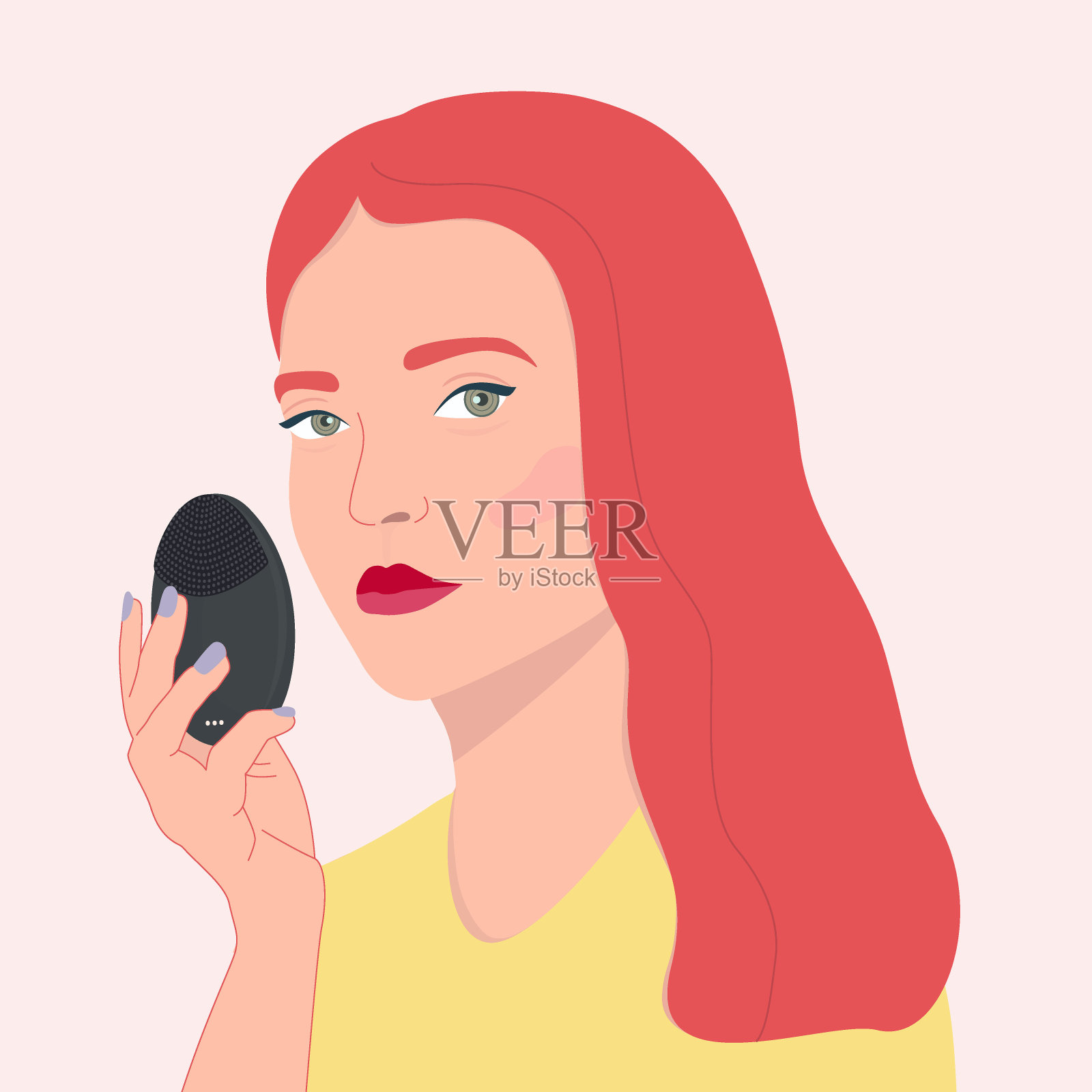 女性脸部和脸部刷平彩色矢量插图插画图片素材